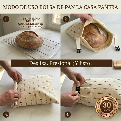 PaneraViva™ — bolsas premium para pan hechas con algodón 100% y cera de abeja.