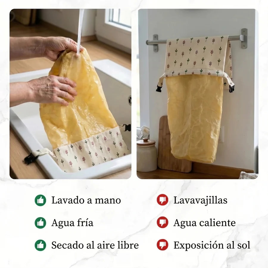 PaneraViva™ — bolsas premium para pan hechas con algodón 100% y cera de abeja.