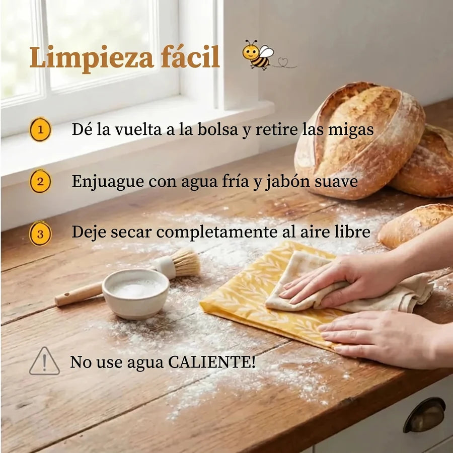 PaneraViva™ — bolsas premium para pan hechas con algodón 100% y cera de abeja.