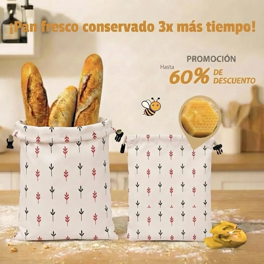 PaneraViva™ — bolsas premium para pan hechas con algodón 100% y cera de abeja.