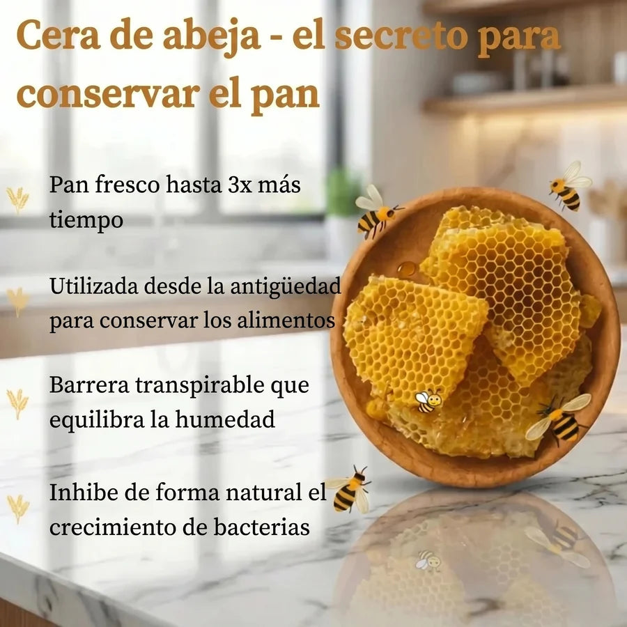 PaneraViva™ — bolsas premium para pan hechas con algodón 100% y cera de abeja.