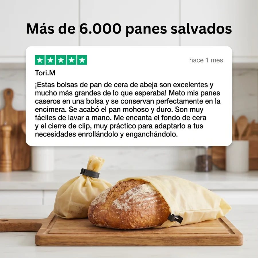 PaneraViva™ — bolsas premium para pan hechas con algodón 100% y cera de abeja.