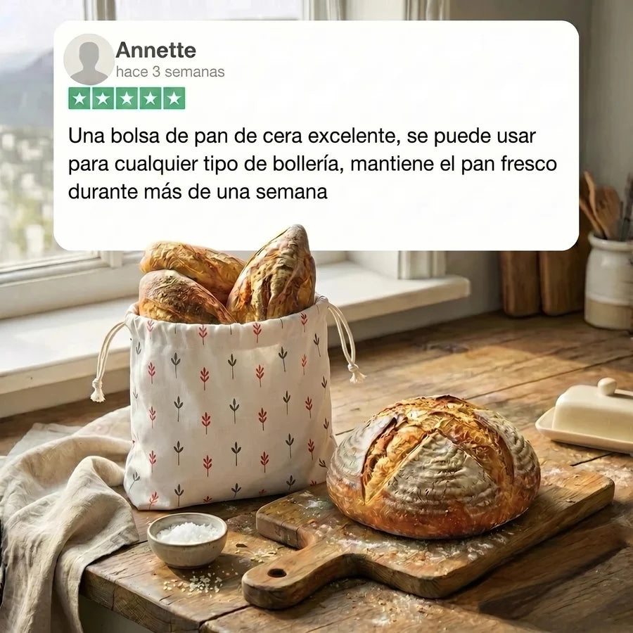PaneraViva™ — bolsas premium para pan hechas con algodón 100% y cera de abeja.
